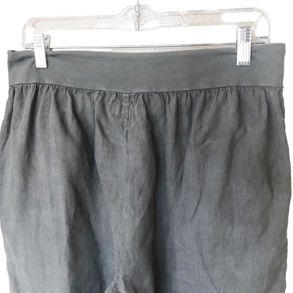 FLAX Cropped Linen Drawstring Pants With Pockets and Front Ankle Slits M - Picture 3 of 6
